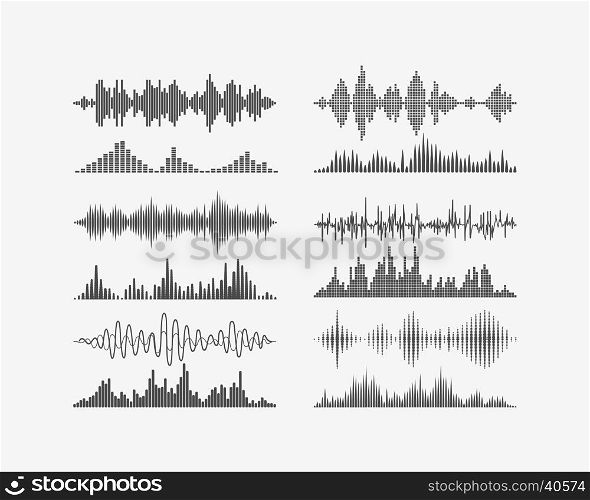 Radio frequency digital waves forms. Vector signal waves. Radio frequency waves or sound analog and digital waves forms