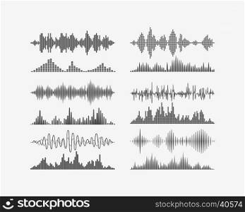Radio frequency digital waves forms. Vector signal waves. Radio frequency waves or sound analog and digital waves forms