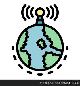 Radio global tower icon. Outline radio global tower vector icon color flat isolated. Radio global tower icon color outline vector