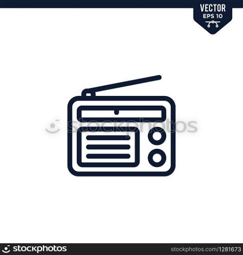 Radio icon collection in outlined or line art style, editable stroke vector