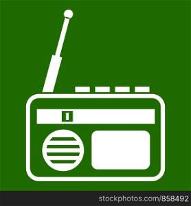 Radio icon white isolated on green background. Vector illustration. Radio icon green