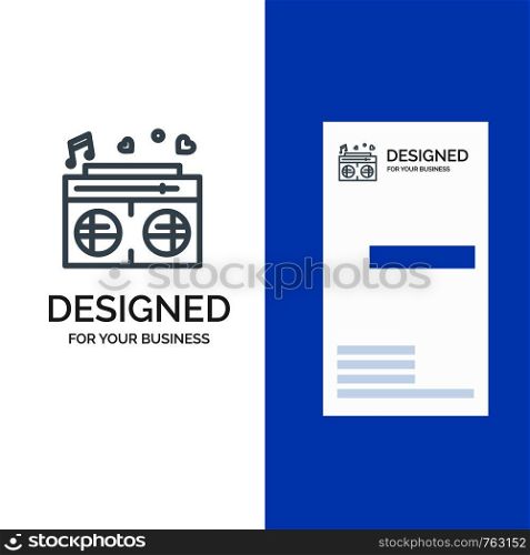 Radio, Love, Heart, Wedding Grey Logo Design and Business Card Template