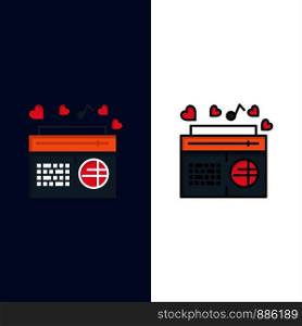 Radio, Music, FM, Speaker, Songs Icons. Flat and Line Filled Icon Set Vector Blue Background