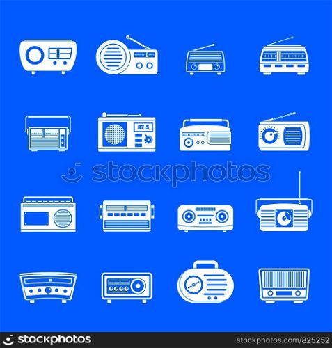 Radio music old device icons set. Simple illustration of 16 radio music old device vector icons for web. Radio music old device icons set, simple style