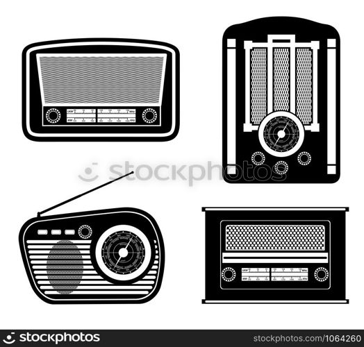 radio old retro vintage icon stock vector illustration black outline silhouette isolated on white background