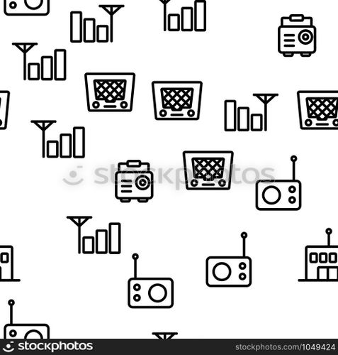 Radio Program Vector Seamless Pattern Thin Line Illustration. Radio Program Vector Seamless Pattern