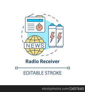 Radio receiver concept icon. Things to pack for evacuation. Emergency go bag abstract idea thin line illustration. Isolated outline drawing. Editable stroke. Arial, Myriad Pro-Bold fonts used. Radio receiver concept icon