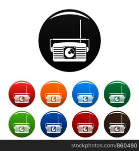 Radio receiver icons set 9 color vector isolated on white for any design. Radio receiver icons set color