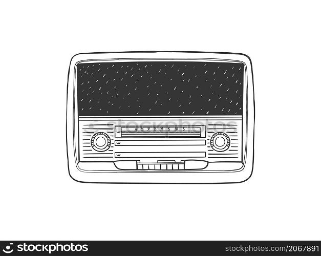 Radio receiver. Retro hand-drawn radio receiver. Illustration in sketch style. Vector image