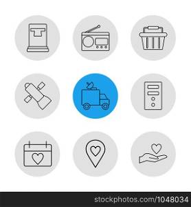 radio , truck , navigation , calender , safe , sattelite ,computer ,icon, vector, design, flat, collection, style, creative, icons