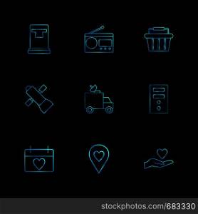 radio , truck , navigation , calender , safe , sattelite ,computer ,icon, vector, design, flat, collection, style, creative, icons