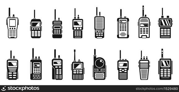 Radio walkie talkie icons set. Simple set of radio walkie talkie vector icons for web design on white background. Radio walkie talkie icons set, simple style