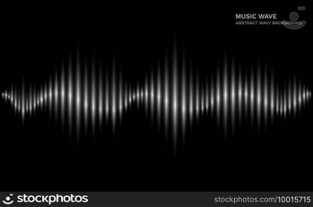 Radio wave. Black and white sound dynamic waveform on dark background. Abstract electronic music futuristic vector creative concept. Illustration equalizer music, electronic wave audio. Radio wave. Black and white sound dynamic waveform on dark background. Abstract electronic music futuristic vector creative concept