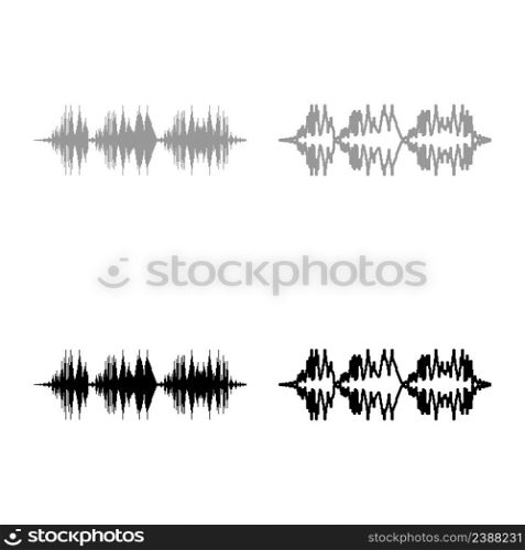 Radio wave wireless set icon grey black color vector illustration image simple solid fill outline contour line thin flat style. Radio wave wireless Pulse audio music set icon grey black color vector illustration image solid fill outline contour line thin flat style
