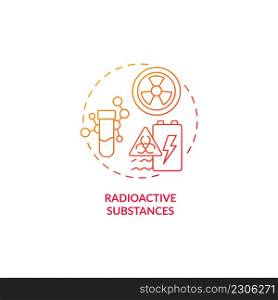 Radioactive substances red gradient concept icon. Water contamination abstract idea thin line illustration. Releasing harmful elements in water. Isolated outline drawing. Myriad Pro-Bold font used. Radioactive substances red gradient concept icon