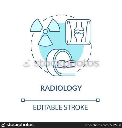 Radiology blue concept icon. Arthritis clinic services abstract idea thin line illustration. X ray and densitometry. Arthritis diagnosing. Vector isolated outline color drawing. Editable stroke. Radiology blue concept icon