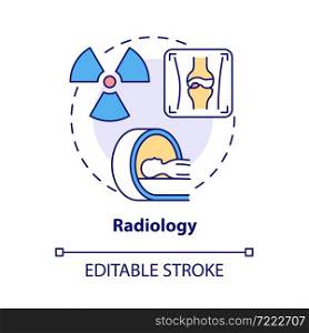 Radiology concept icon. Arthritis clinic services abstract idea thin line illustration. X ray and densitometry. Arthritis diagnosing. Vector isolated outline color drawing. Editable stroke. Radiology concept icon