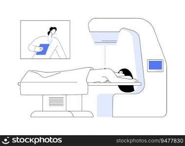 Radiotherapy abstract concept vector illustration. Woman with oncology undergoing radiation therapy, medical examination, cancer treatment, shrink tumors, x-rays usage abstract metaphor.. Radiotherapy abstract concept vector illustration.
