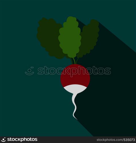 Radish icon in flat style on a blue background. Radish icon in flat style