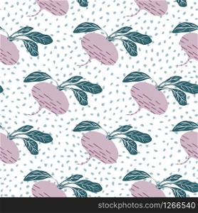 Radish root seamless pattern on dots background. Vegetarian healthy food texture. Design for fabric, textile print, wrapping paper, kitchen textiles. Vector illustration. Radish root seamless pattern on dots background. Vegetarian healthy food texture.