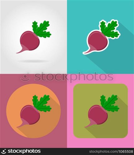 radishes vegetable flat icons with the shadow vector illustration isolated on background