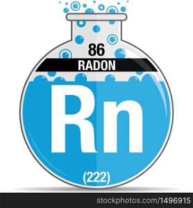 Radon symbol on chemical round flask. Element number 86 of the Periodic Table of the Elements - Chemistry. Vector image