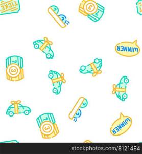 Raffle Lottery Game Collection Vector Seamless Pattern Color Line Illustration. Raffle Lottery Game Collection Icons Set Vector