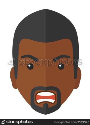 Raging hipster man screaming vector flat design illustration isolated on white background. . Raging man screaming.