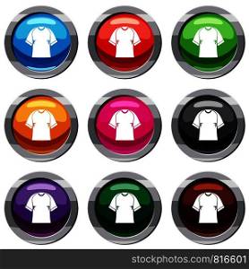 Raglan tshirt set icon isolated on white. 9 icon collection vector illustration. Raglan tshirt set 9 collection