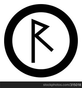 Raido rune raid symbol road icon black color vector in circle round illustration flat style simple image. Raido rune raid symbol road icon black color vector in circle round illustration flat style image
