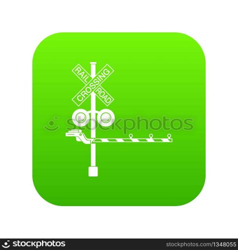 Rail crossing signal icon green vector isolated on white background. Rail crossing signal icon green vector