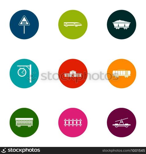 Rail icons set. Flat set of 9 rail vector icons for web isolated on white background. Rail icons set, flat style