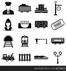 Railroad black simple icons set isolated on white background. Railroad black simple icons set