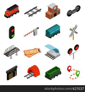Railroad isometric 3d icons set isolated on white background. Railroad isometric 3d icons