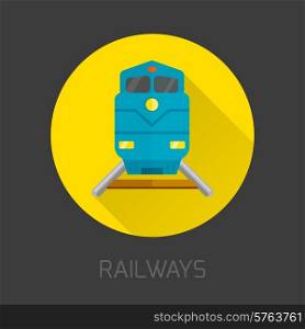 Railway and subway train flat icon isolated on dark background vector illustration. Railway Flat Icon