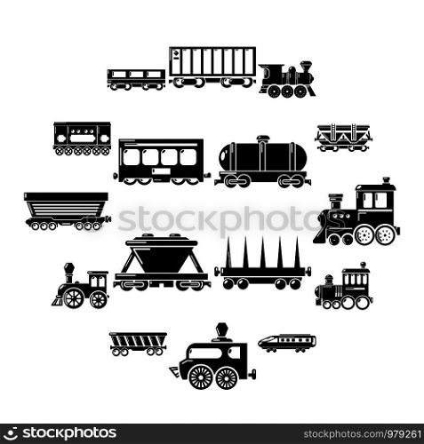 Railway carriage icons set. Simple illustration of 16 railway carriage vector icons for web. Railway carriage icons set, simple style