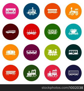 Railway carriage icons set vector colorful circles isolated on white background . Railway carriage icons set colorful circles vector