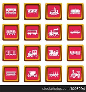 Railway carriage icons set vector pink square isolated on white background . Railway carriage icons set pink square vector