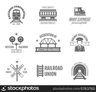Railway corporation railroad department fast train express black label set isolated vector illustration. Railway Label Set