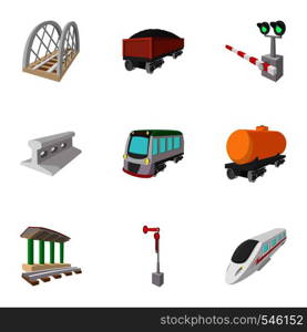 Railway icons set. Cartoon illustration of 9 railway vector icons for web. Railway icons set, cartoon style