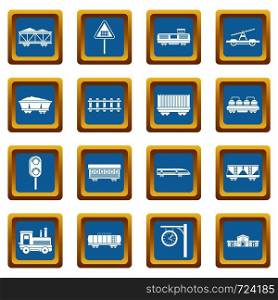 Railway icons set in azur color isolated vector illustration for web and any design. Railway icons azure