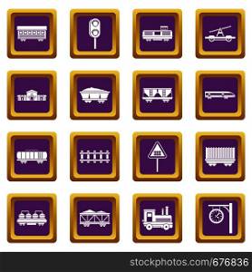 Railway icons set in purple color isolated vector illustration for web and any design. Railway icons set purple