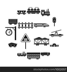 Railway icons set. Simple illustration of 16 railway vector icons for web. Railway icons set, simple style