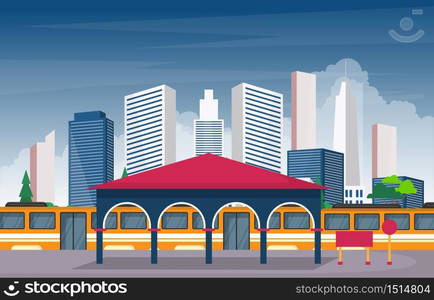 Railway Public Transport Commuter Metro Train Station Flat Illustration