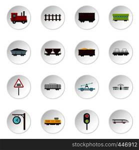 Railway set icons in flat style isolated on white background. Railway set flat icons