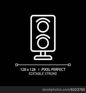Railway signalling pixel perfect white linear icon for dark theme. Traffic light system. Infrastructure control. Thin line illustration. Isolated symbol for night mode. Editable stroke. Railway signalling pixel perfect white linear icon for dark theme