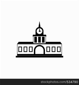 Railway station building icon in simple style on a white background. Railway station building icon, simple style