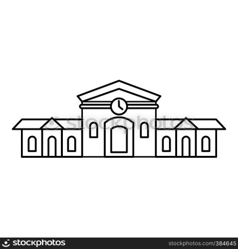Railway station building icon. Outline illustration of railway station building vector icon for web design. Railway station building icon, outline style