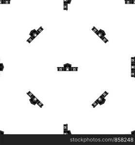 Railway station building pattern repeat seamless in black color for any design. Vector geometric illustration. Railway station building pattern seamless black