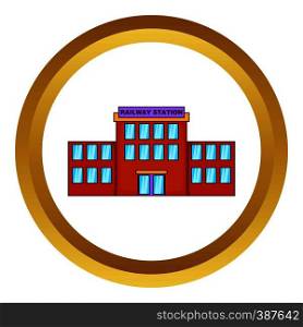 Railway station vector icon in golden circle, cartoon style isolated on white background. Railway station vector icon